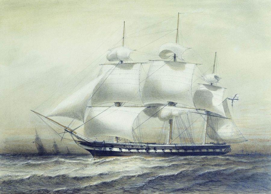 Фрегат «Паллада», акварель Алексея Боголюбова, 1847 год